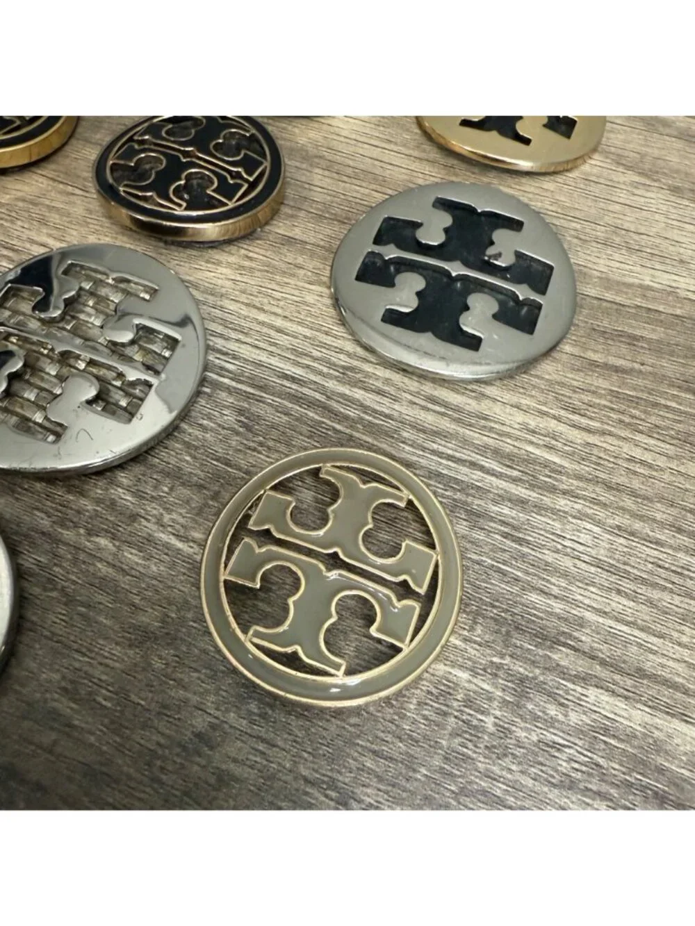 Lot of 11 Tory Burch Gold & Silver Metal Replacement Button Medallions Upcycle